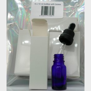 6 x 10 ml tomme flasker med pipette og boks