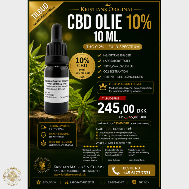 CBD Olie 10% 10 ml. Kristians Original THC 0,2%
