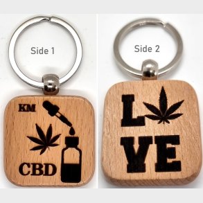 Square wood Keychain LOVE KM CBD Oil