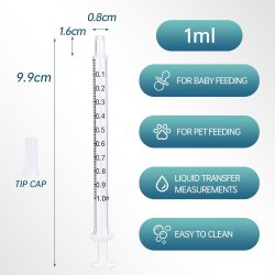 50 st 1 ml/cc plastsprutor med lock utan gummipropp fr industrilabb, husdjursutfodring