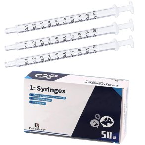 50pcs 1ml/cc Plastic Syringes with Caps Without Rubber Stopper in for Industry Lab Pet Feeding