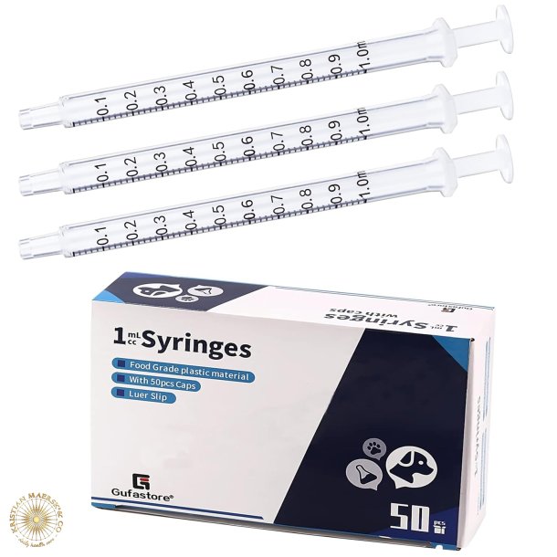 50 stk. 1 ml/cc plastiksprjter med htter uden gummiprop til fodring af kledyr i industrilaborator