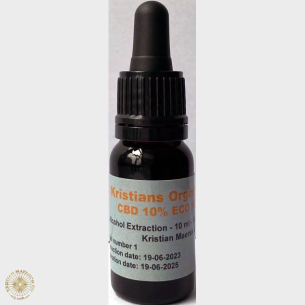 CBD Olie 10% 10 ml. Kristians Original THC 0,2% Gl.