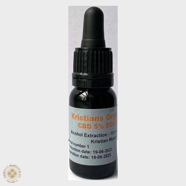 CBD Olie 5% 10 ml. Kristians Original THC 0,2% Gl.